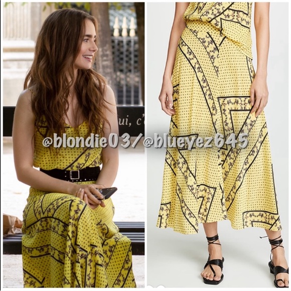 Ganni Silk Mix Skirt minion yellow 42/US 10 - Picture 2 of 8